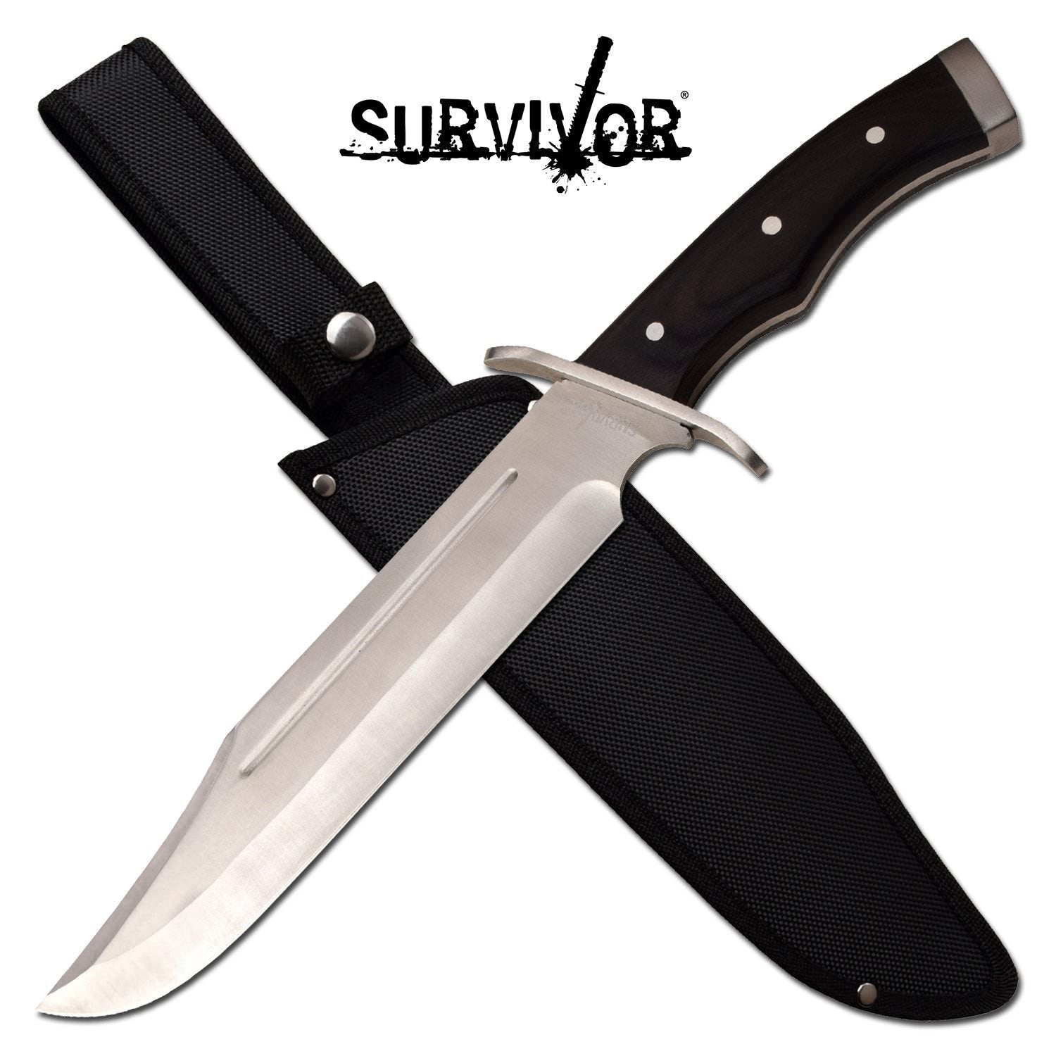 Survivor 10" Blade Black Wood Handle Full Tang Bowie Knife - Tophatter's Army Products & Self Defense Collectible Weapons - Tophatter Daily Deals